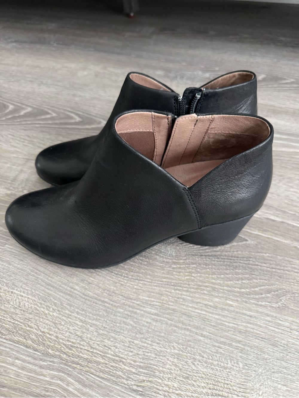 Dansko Black Leather Ankle Booties with Low Heel